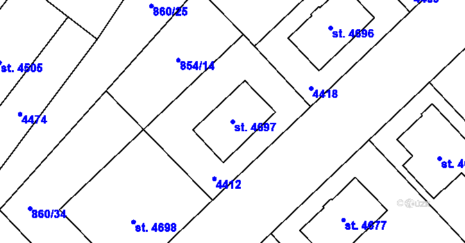 Parcela st. 4697 v KÚ Zlín, Katastrální mapa