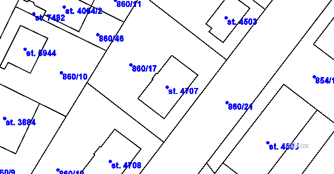 Parcela st. 4707 v KÚ Zlín, Katastrální mapa
