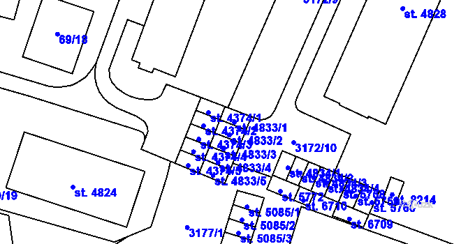 Parcela st. 4833/1 v KÚ Zlín, Katastrální mapa