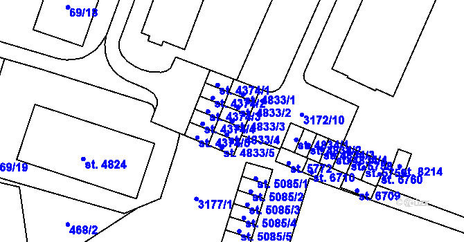 Parcela st. 4833/3 v KÚ Zlín, Katastrální mapa