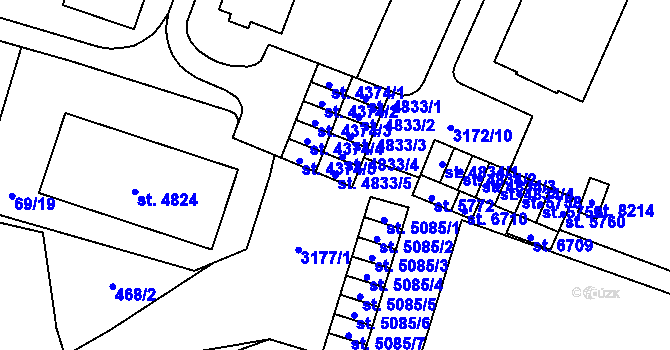 Parcela st. 4833/5 v KÚ Zlín, Katastrální mapa