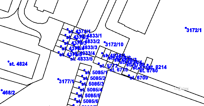 Parcela st. 4834/1 v KÚ Zlín, Katastrální mapa