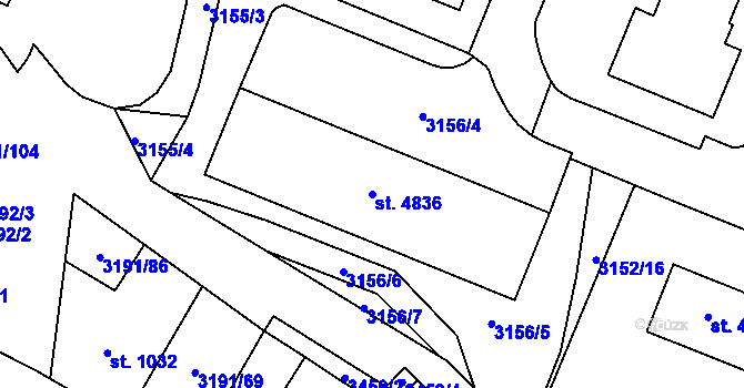 Parcela st. 4836 v KÚ Zlín, Katastrální mapa