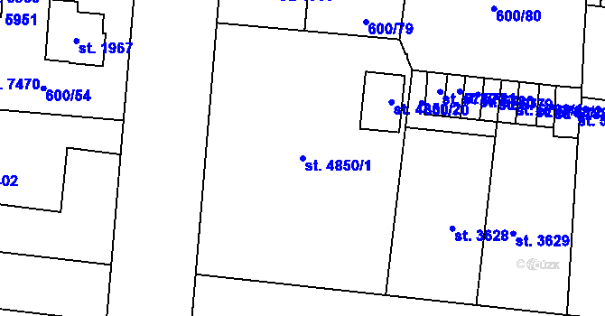 Parcela st. 4850/1 v KÚ Zlín, Katastrální mapa