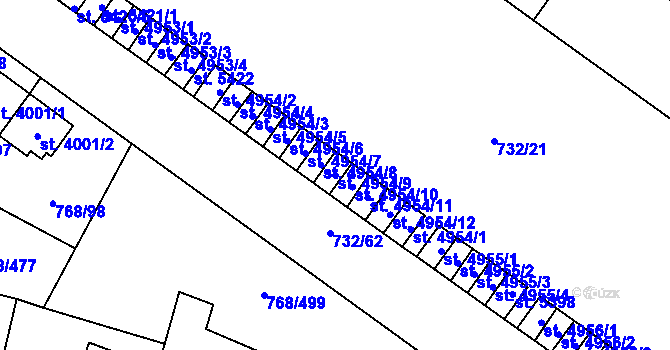 Parcela st. 4954/9 v KÚ Zlín, Katastrální mapa