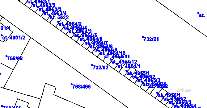 Parcela st. 4954/11 v KÚ Zlín, Katastrální mapa
