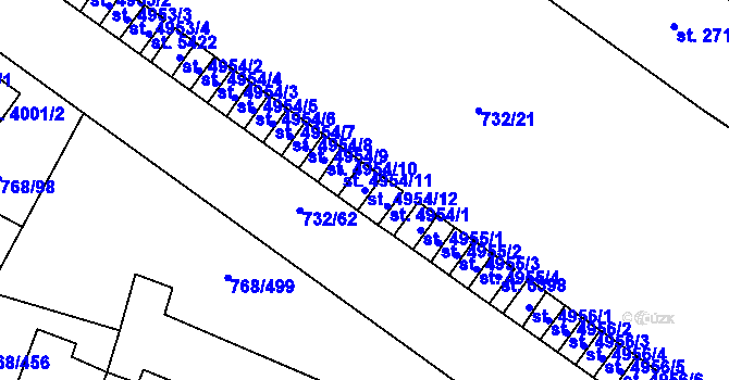 Parcela st. 4954/12 v KÚ Zlín, Katastrální mapa