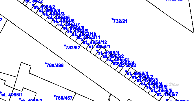 Parcela st. 4955/1 v KÚ Zlín, Katastrální mapa