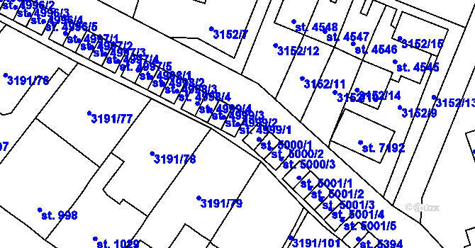 Parcela st. 4999/1 v KÚ Zlín, Katastrální mapa