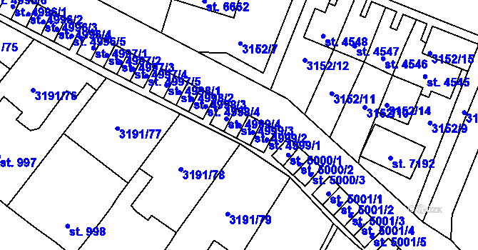 Parcela st. 4999/3 v KÚ Zlín, Katastrální mapa