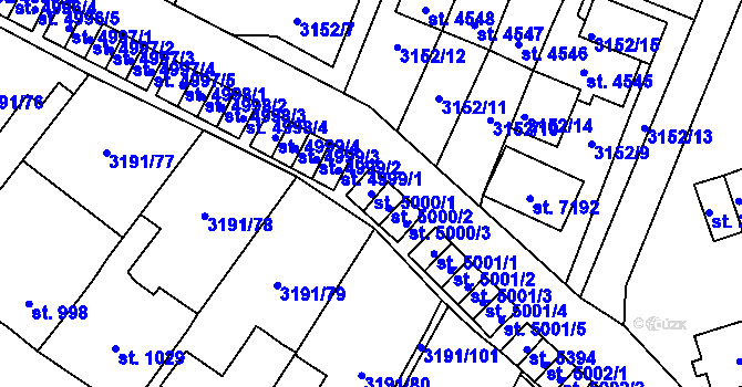 Parcela st. 5000/1 v KÚ Zlín, Katastrální mapa