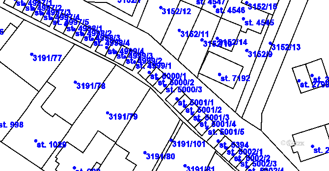Parcela st. 5000/3 v KÚ Zlín, Katastrální mapa