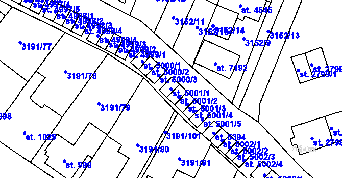 Parcela st. 5001/1 v KÚ Zlín, Katastrální mapa