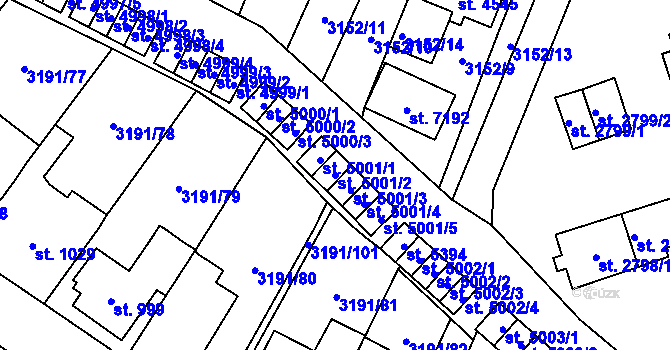 Parcela st. 5001/2 v KÚ Zlín, Katastrální mapa
