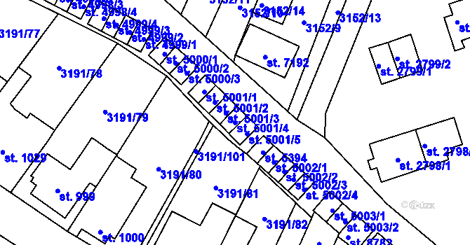 Parcela st. 5001/4 v KÚ Zlín, Katastrální mapa