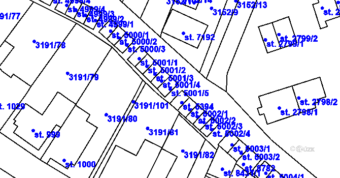 Parcela st. 5001/5 v KÚ Zlín, Katastrální mapa