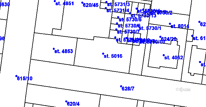 Parcela st. 5016 v KÚ Zlín, Katastrální mapa