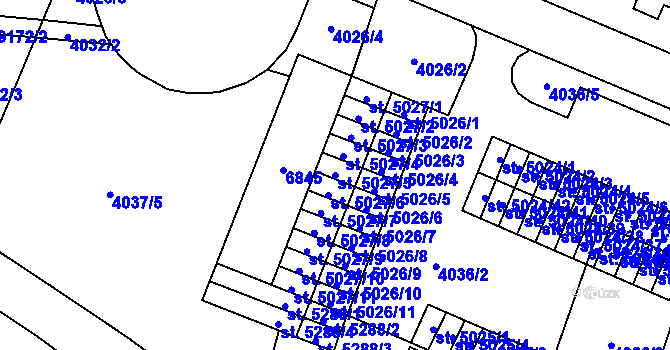 Parcela st. 5027/5 v KÚ Zlín, Katastrální mapa