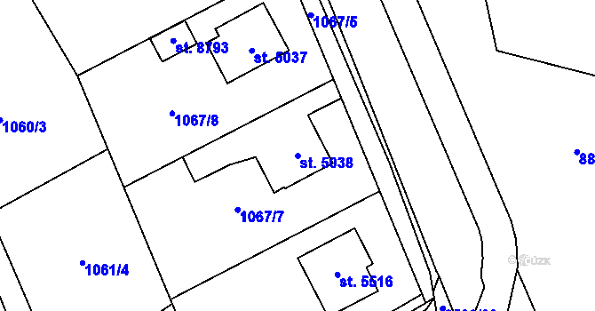 Parcela st. 5038 v KÚ Zlín, Katastrální mapa