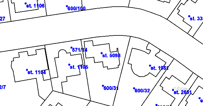 Parcela st. 5098 v KÚ Zlín, Katastrální mapa