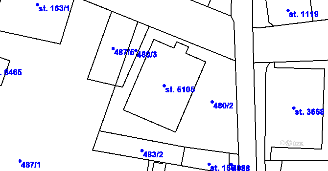 Parcela st. 5105 v KÚ Zlín, Katastrální mapa