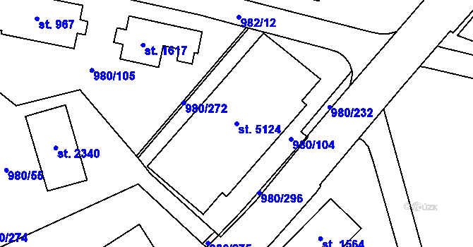 Parcela st. 5124 v KÚ Zlín, Katastrální mapa