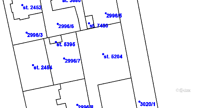 Parcela st. 5204 v KÚ Zlín, Katastrální mapa
