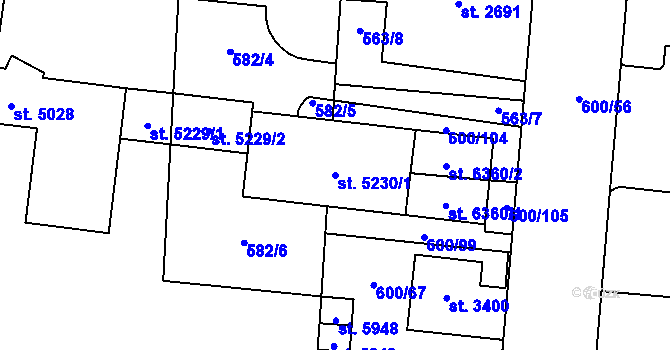 Parcela st. 5230/1 v KÚ Zlín, Katastrální mapa
