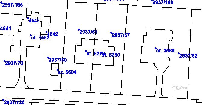 Parcela st. 5280 v KÚ Zlín, Katastrální mapa