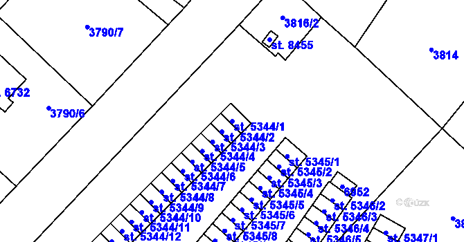 Parcela st. 5344/1 v KÚ Zlín, Katastrální mapa