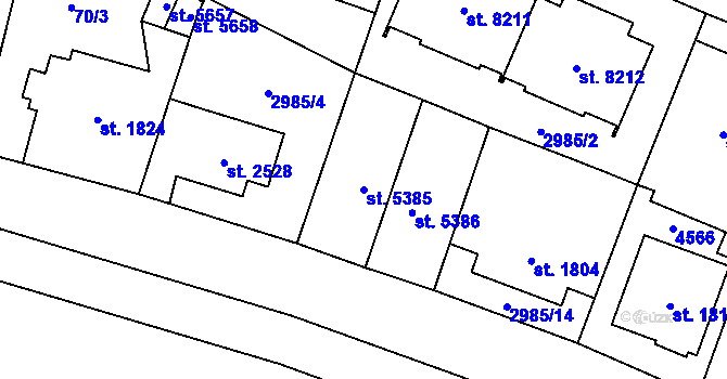 Parcela st. 5385 v KÚ Zlín, Katastrální mapa