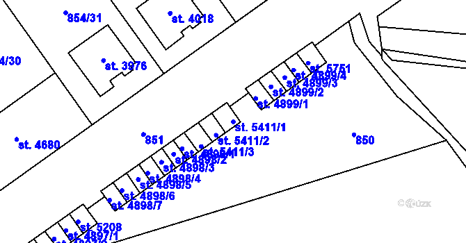 Parcela st. 5411/1 v KÚ Zlín, Katastrální mapa