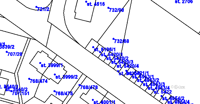 Parcela st. 5420/1 v KÚ Zlín, Katastrální mapa