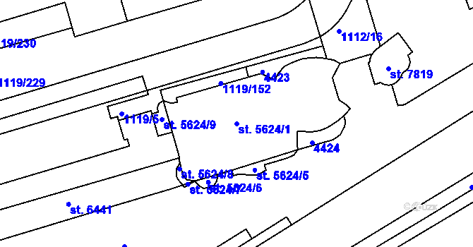 Parcela st. 5624/1 v KÚ Zlín, Katastrální mapa