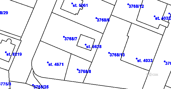 Parcela st. 5628 v KÚ Zlín, Katastrální mapa