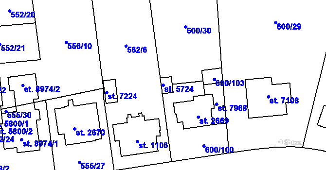 Parcela st. 5724 v KÚ Zlín, Katastrální mapa