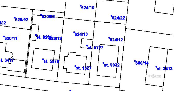 Parcela st. 5727 v KÚ Zlín, Katastrální mapa