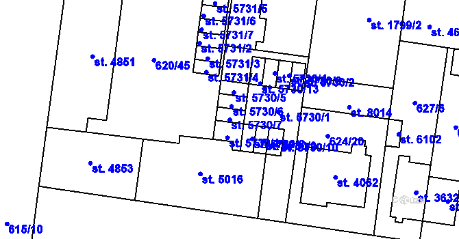 Parcela st. 5730/7 v KÚ Zlín, Katastrální mapa