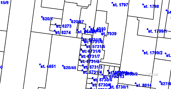Parcela st. 5731/5 v KÚ Zlín, Katastrální mapa