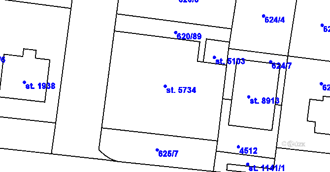 Parcela st. 5734 v KÚ Zlín, Katastrální mapa