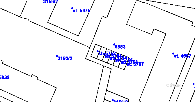 Parcela st. 5752 v KÚ Zlín, Katastrální mapa