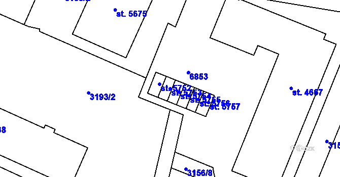 Parcela st. 5753 v KÚ Zlín, Katastrální mapa