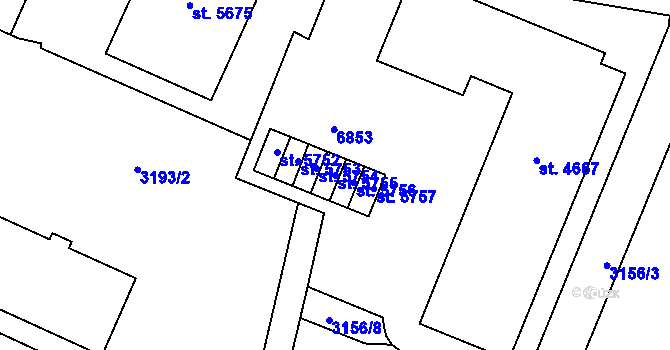 Parcela st. 5755 v KÚ Zlín, Katastrální mapa