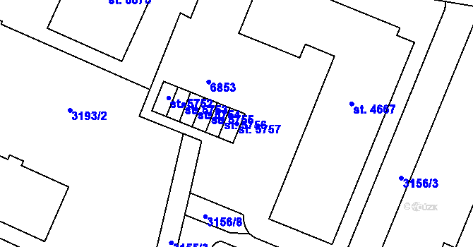 Parcela st. 5757 v KÚ Zlín, Katastrální mapa