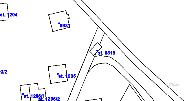 Parcela st. 5818 v KÚ Zlín, Katastrální mapa