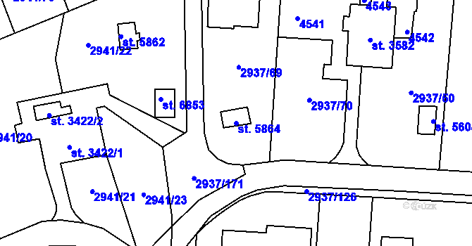 Parcela st. 5864 v KÚ Zlín, Katastrální mapa