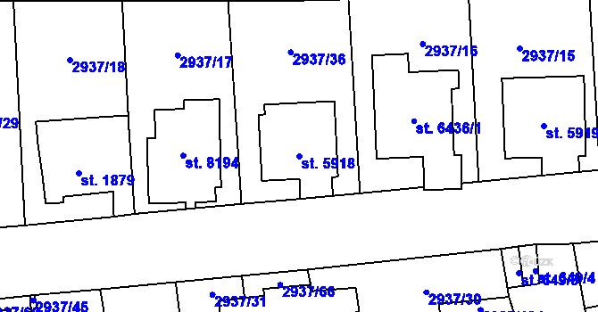 Parcela st. 5918 v KÚ Zlín, Katastrální mapa