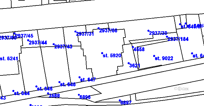 Parcela st. 5920 v KÚ Zlín, Katastrální mapa