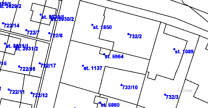 Parcela st. 5964 v KÚ Zlín, Katastrální mapa
