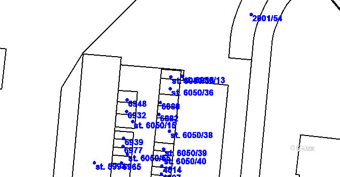 Parcela st. 6050/36 v KÚ Zlín, Katastrální mapa